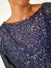 Roman Blue Petite Constrast Sequin Velvet Dress - Image 5 of 5