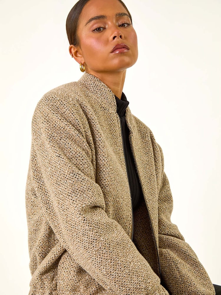 Roman Natural Petite Textured Bomber Style Jacket - Image 1 of 6