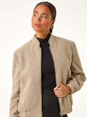 Roman Natural Petite Textured Bomber Style Jacket - Image 5 of 6