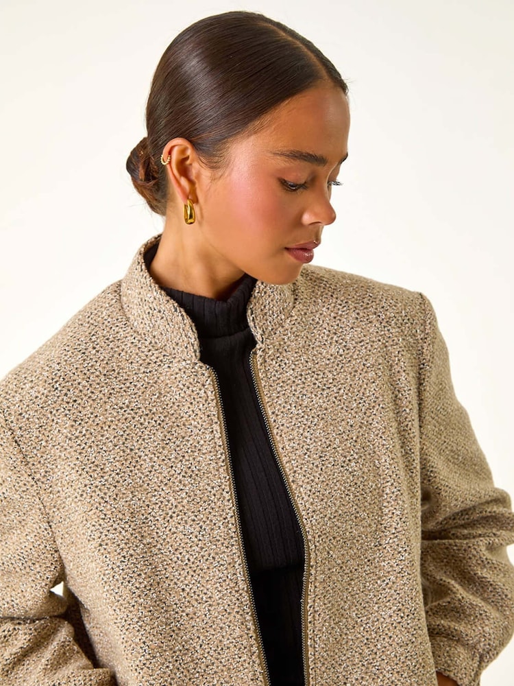 Roman Natural Petite Textured Bomber Style Jacket - Image 6 of 6