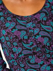 Roman Purple Petite Paisley Print Button Stretch Dress - Image 5 of 5