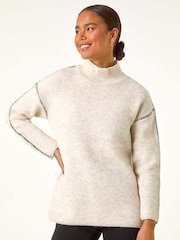 Roman Natural Petite Contrast Stitch Jersey Jumper - Image 4 of 5