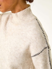 Roman Natural Petite Contrast Stitch Jersey Jumper - Image 5 of 5