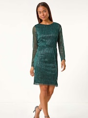 Roman Green Petite Shimmer Tie Belt Shift Dress - Image 3 of 7