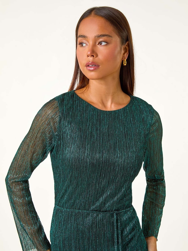 Roman Green Petite Shimmer Tie Belt Shift Dress - Image 6 of 7
