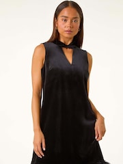 Roman Black Petite Velvet Feather Hem Dress - Image 1 of 6