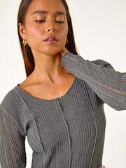 Roman Grey Petite Pointelle Sleeve Jumper - Image 1 of 4