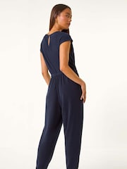 Roman Blue Petite Tie Waist Rib Jersey Jumpsuit - Image 3 of 5