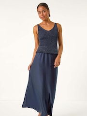 Roman Blue Petite Satin Bias Cut Skirt - Image 2 of 5