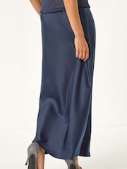 Roman Blue Petite Satin Bias Cut Skirt - Image 3 of 5