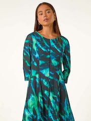 Roman Green Petite Abstract Print Seam Detail Dress - Image 3 of 6
