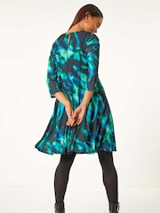 Roman Green Petite Abstract Print Seam Detail Dress - Image 4 of 6