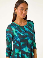 Roman Green Petite Abstract Print Seam Detail Dress - Image 5 of 6