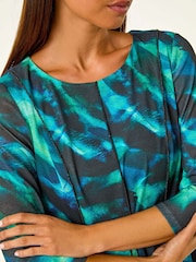 Roman Green Petite Abstract Print Seam Detail Dress - Image 6 of 6