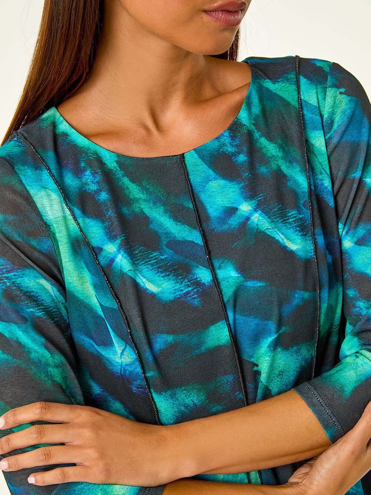 Roman Green Petite Abstract Print Seam Detail Dress - Image 6 of 6