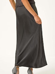 Roman Black Petite Satin Bias Cut Skirt - Image 3 of 4