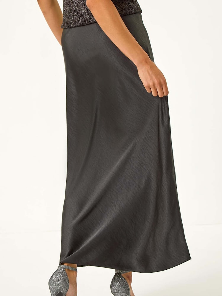 Roman Black Petite Satin Bias Cut Skirt - Image 3 of 4
