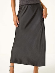 Roman Black Petite Satin Bias Cut Skirt - Image 4 of 4