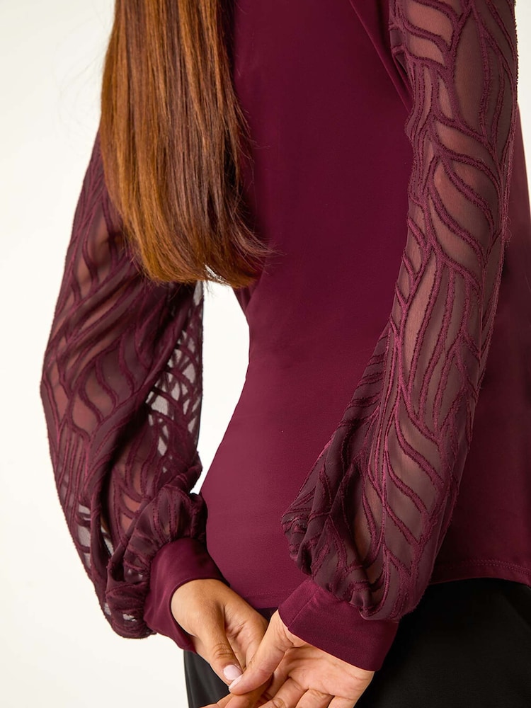 Rojo - Roman Petite Jacquard Contrast V-Neck Wrap Top - Imagen 5 de 5 Rojo - Roman Petite Jacquard Contrast V-Neck Wrap Top - Imagen 5 de 5