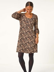 Roman Brown Petite Paisley Print Button Stretch Dress - Image 2 of 5