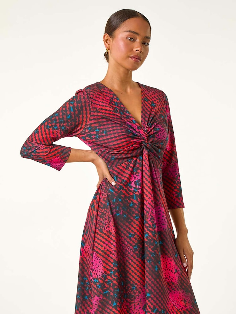 Roman Red Petite Abstract Twist Front Dress - Image 1 of 5
