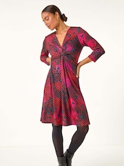 Roman Red Petite Abstract Twist Front Dress - Image 2 of 5