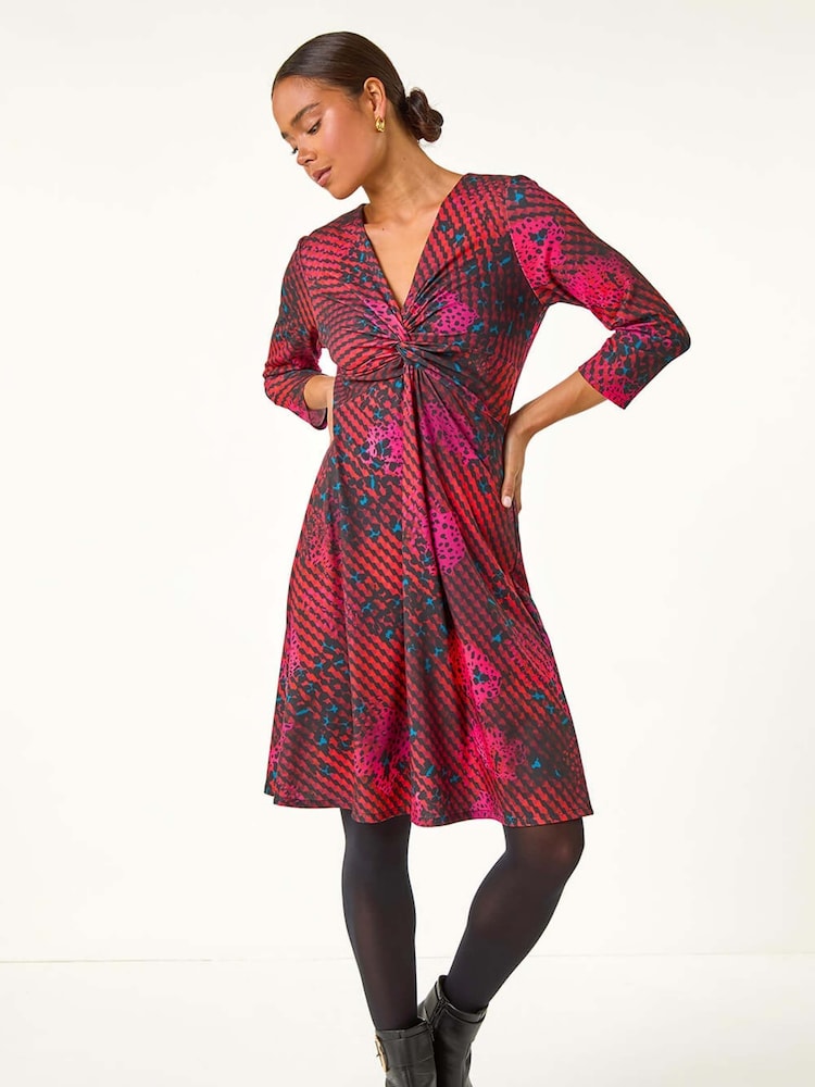 Roman Red Petite Abstract Twist Front Dress - Image 2 of 5