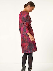 Roman Red Petite Abstract Twist Front Dress - Image 3 of 5