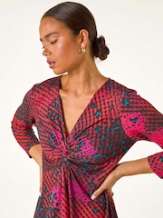 Roman Red Petite Abstract Twist Front Dress - Image 4 of 5