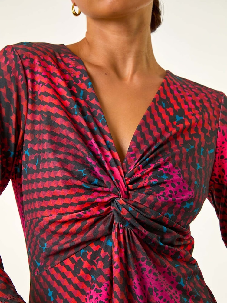 Roman Red Petite Abstract Twist Front Dress - Image 5 of 5