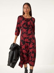 Roman Red Petite Floral Stretch Midi Dress - Image 1 of 5