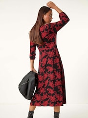 Roman Red Petite Floral Stretch Midi Dress - Image 3 of 5