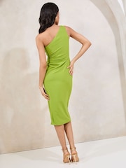 Lipsy Green Petite One Shoulder Metal Trim Ruched Midi Dress - Image 4 of 4