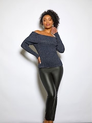 Roman Blue Petite Metallic Bardot Knit Top - Image 2 of 7