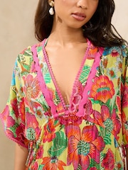 Lipsy Pink Floral Printed Kaftan with Ric Rac Trim - Image 2 of 4