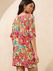 Lipsy Pink Floral Printed Kaftan with Ric Rac Trim - Image 4 of 4