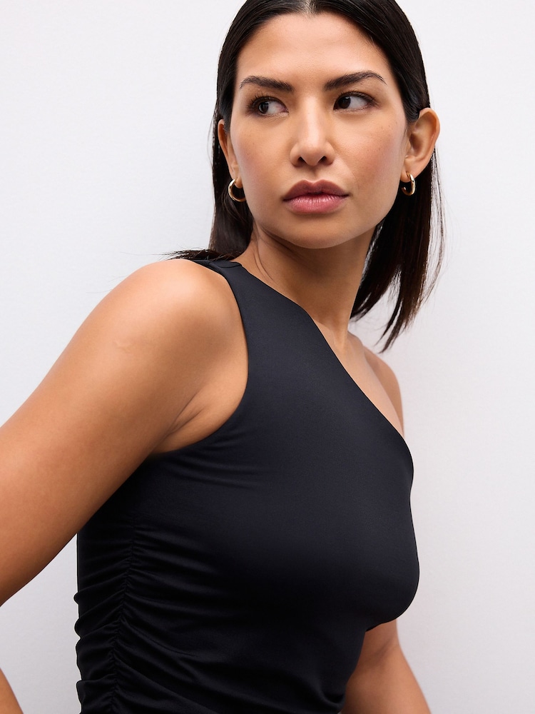 Black Soft Touch Polyamide One Shoulder Ruched Top - Image 5 of 5