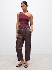 Burgundy Red Soft Touch Polyamide One Shoulder Ruched Top - Image 2 of 5