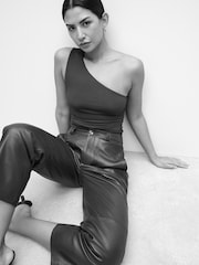 Burgundy Red Soft Touch Polyamide One Shoulder Ruched Top - Image 5 of 5