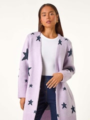 Roman Purple Petite Metallic Star Pocket Cardigan - Image 2 of 5