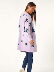 Roman Purple Petite Metallic Star Pocket Cardigan - Image 3 of 5