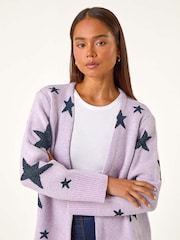 Roman Purple Petite Metallic Star Pocket Cardigan - Image 4 of 5