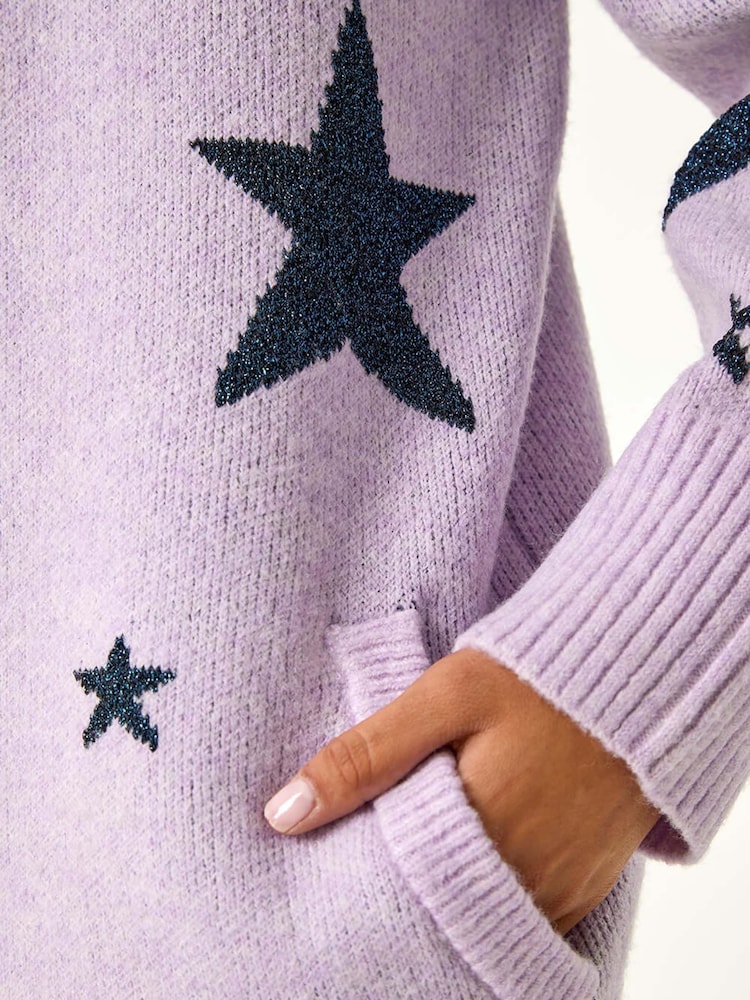 Roman Purple Petite Metallic Star Pocket Cardigan - Image 5 of 5
