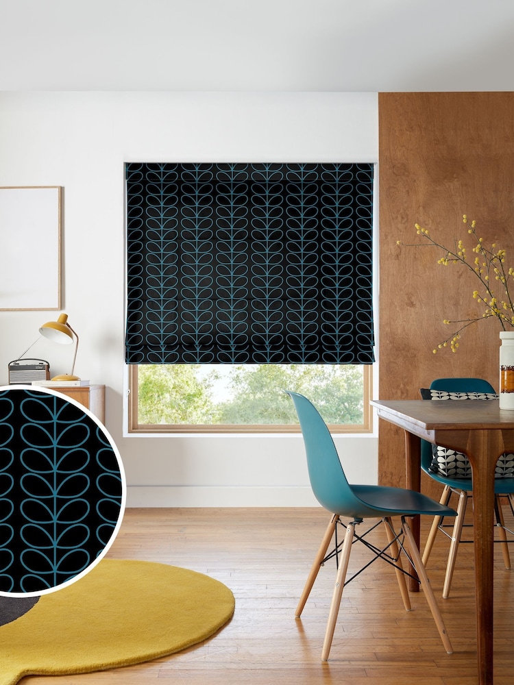 Orla Kiely Evergreen and Black Linear Stem Made to Measure Roman 100% Cotton Blinds - Image 1 of 6