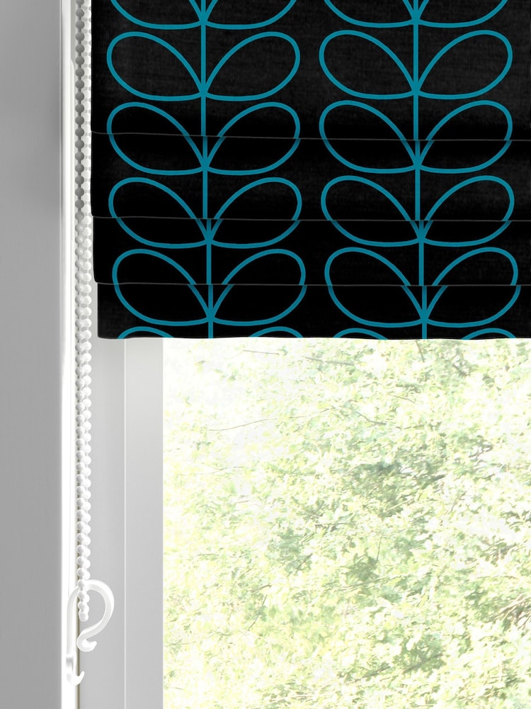 Orla Kiely Evergreen and Black Linear Stem Made to Measure Roman 100% Cotton Blinds - Image 2 of 6
