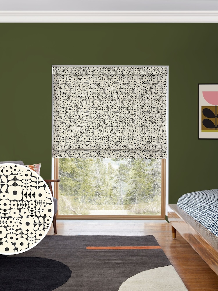 Orla Kiely Vintage Lace Natural Criss-Cross Stem Made to Measure Roman 100% Cotton Blind - Image 1 of 6