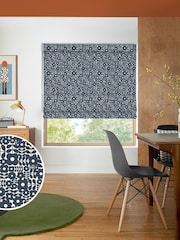 Orla Kiely Navy Blue Criss-Cross Stem Made to Measure Roman 100% Cotton Blinds - Image 1 of 6