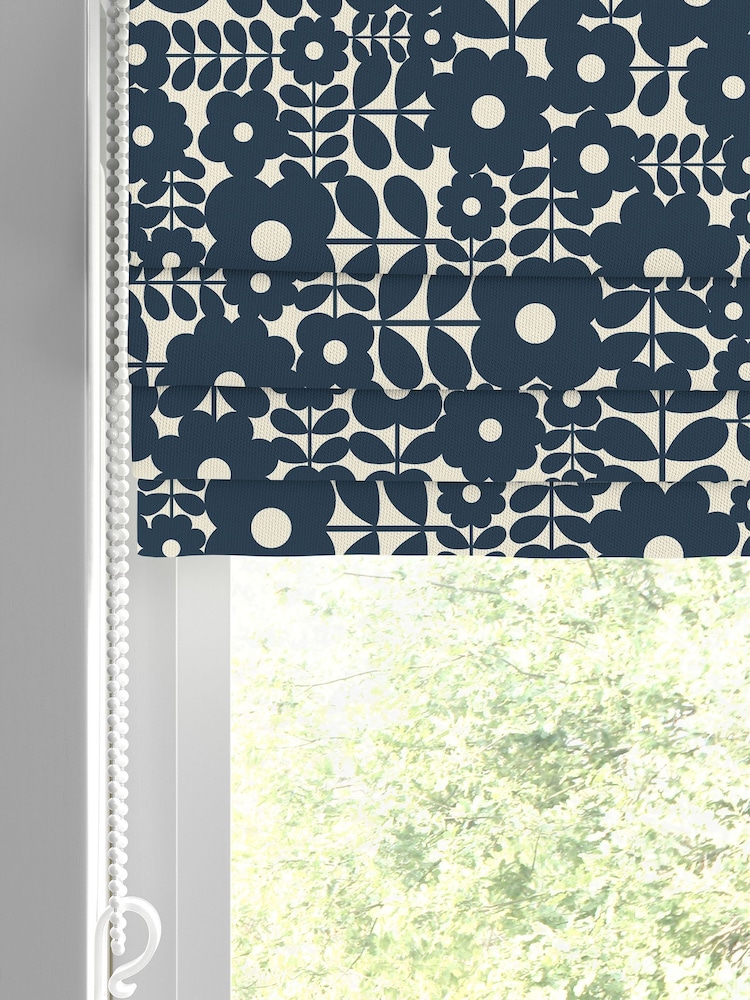 Orla Kiely Navy Blue Criss-Cross Stem Made to Measure Roman 100% Cotton Blinds - Image 2 of 6