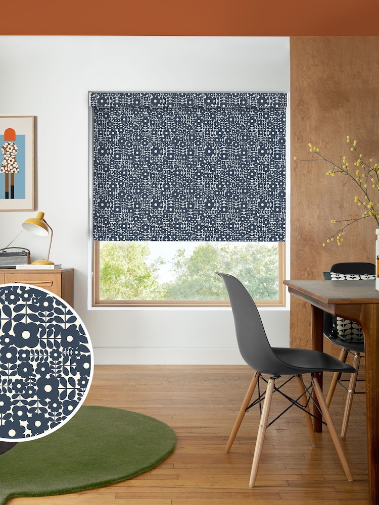 Orla Kiely Navy Blue Criss-Cross Stem Made to Measure Roller Blind - Image 1 of 6