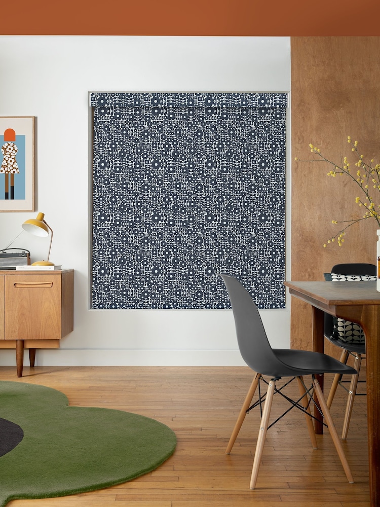 Orla Kiely Navy Blue Criss-Cross Stem Made to Measure Roller Blind - Image 2 of 6